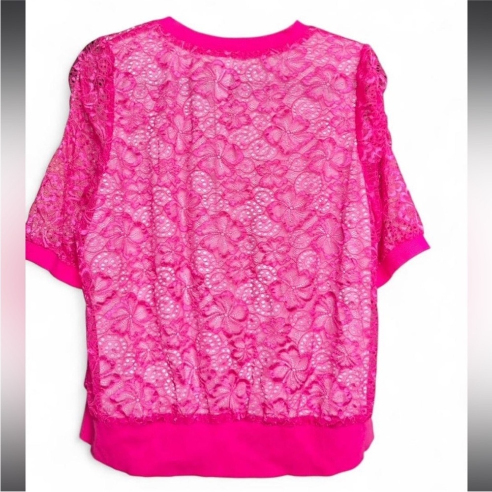 Hot Pink Y2K McBling Japanese Lace Zip-Front T-Shirt Cardigan - Picture 7 of 10